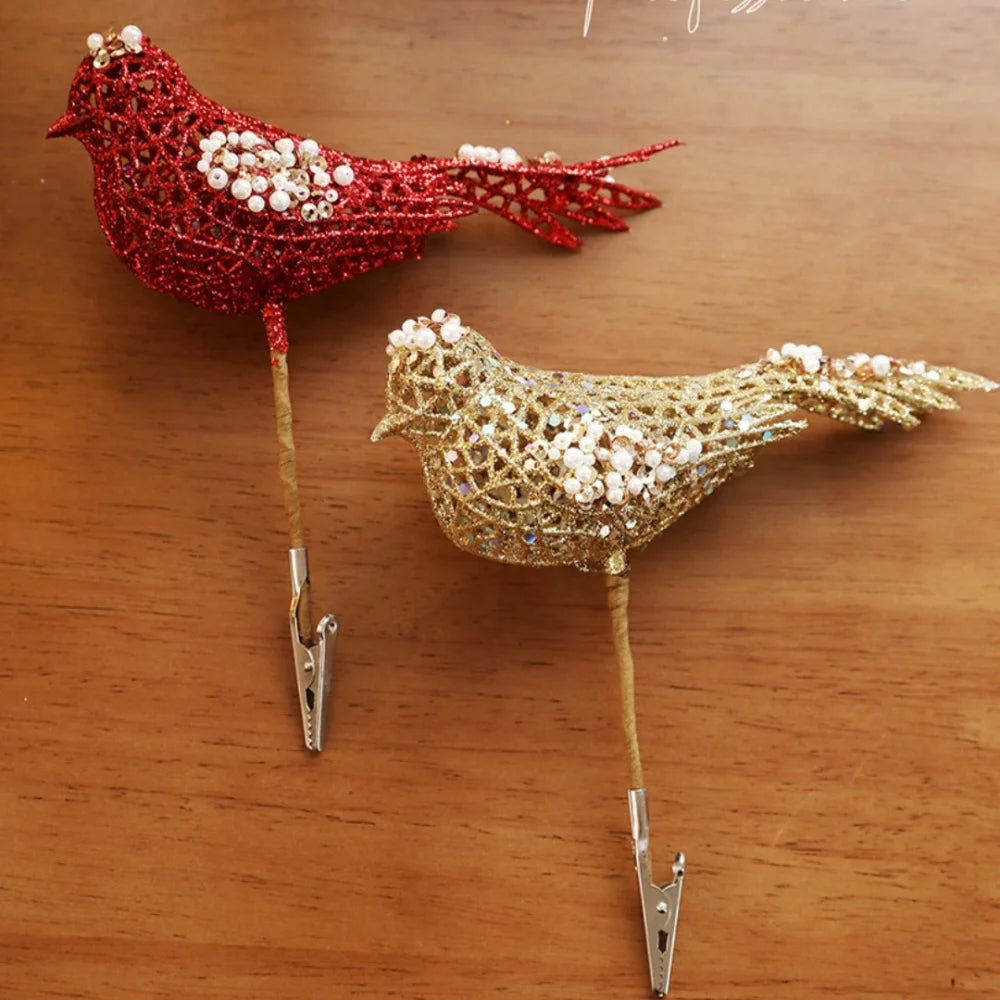 Hollow Bird Christmas Tree Decoration Sparkling Glitter Artificial Bird Ornaments Holiday New Year Party Christmas Decoration Oasis Select