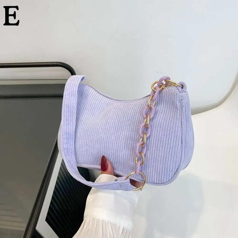Korean Fashion Vintage Handbags Women Summer Corduroy Underarm Bag Zipper Shoulder Small Bags Female Soft Casual Clutch Handbag Oasis Select E