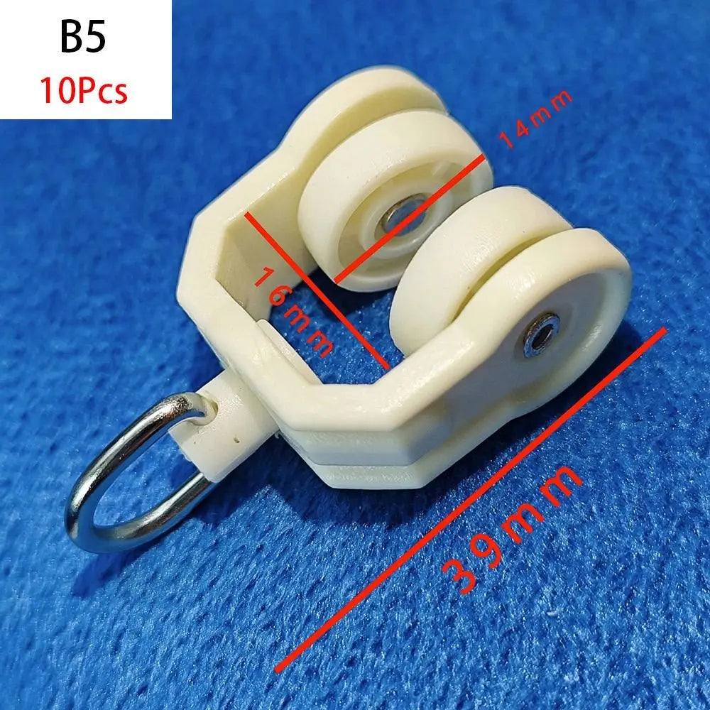 10Pcs Straight Curved Track Rollers Curtain Wheels Rail Curtains Hook Ring Slider Furniture Hardware Curtain Rod Pulley Hanging Oasis Select B5