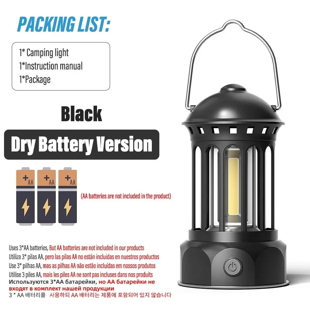 Vintage European Roman Pillar Camping Lantern Flashlight Rechargeable with Hook Warm White Light for Camping And Exploring Oasis Select Black-Battery L800BR