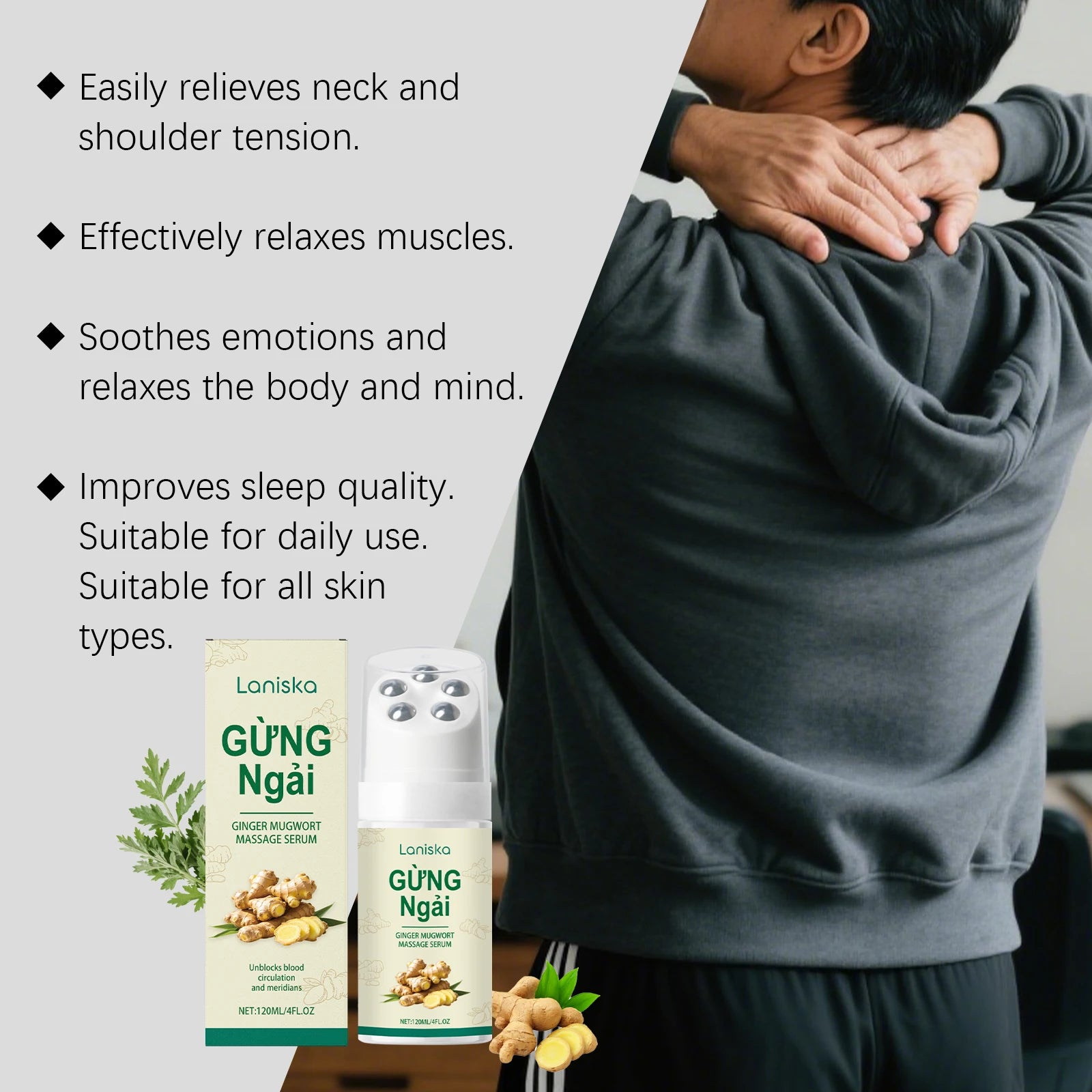 Ginger & Mugwort Roller Massage Oil – Neck & Shoulder Care Roller Massage Oil Oasis Select