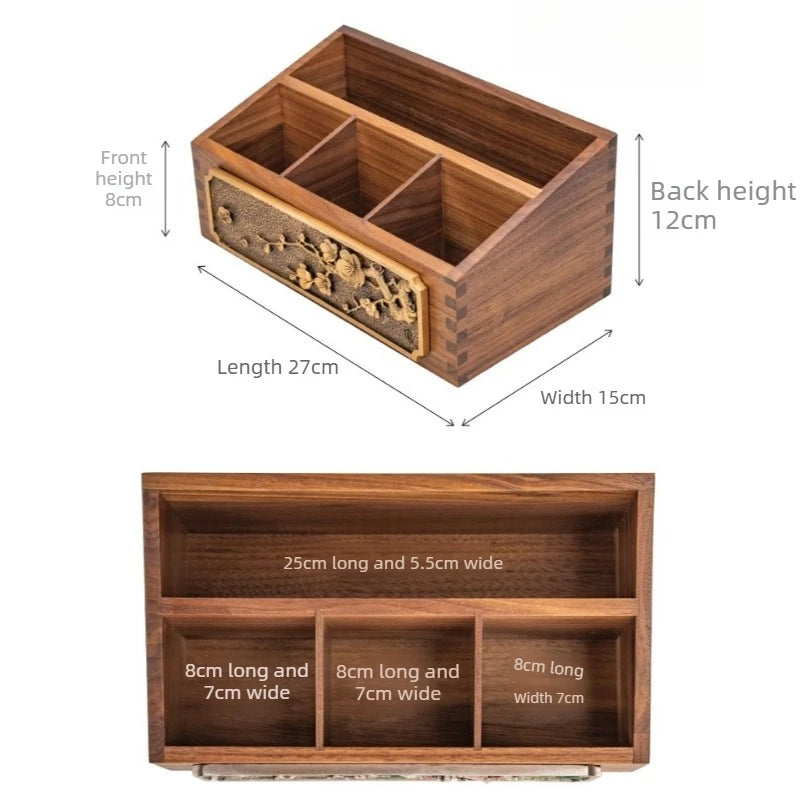 Black Walnut Chinese Living Room Solid Wood Storage Box Multi Functional Dressing Table Desktop Cosmetics Storage Ornament Oasis Select