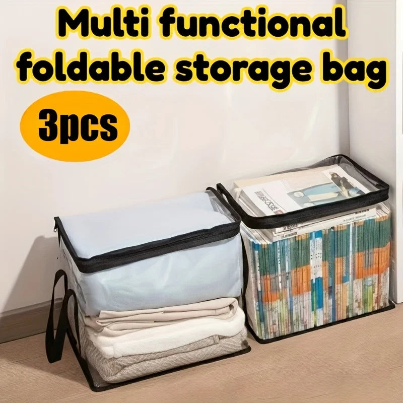 3PCS Heavy-duty Transparent Storage Box with Flip Cover - Space Saving Stackable Design, Suitable for Books, Clothing, Toys Oasis Select