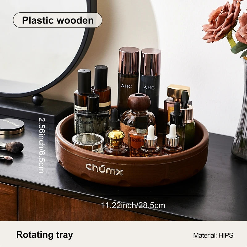 Desktop storage box, 360-degree rotating makeup organizer, perfect for bedrooms, living rooms, and bathrooms, stylish design Oasis Select Brown