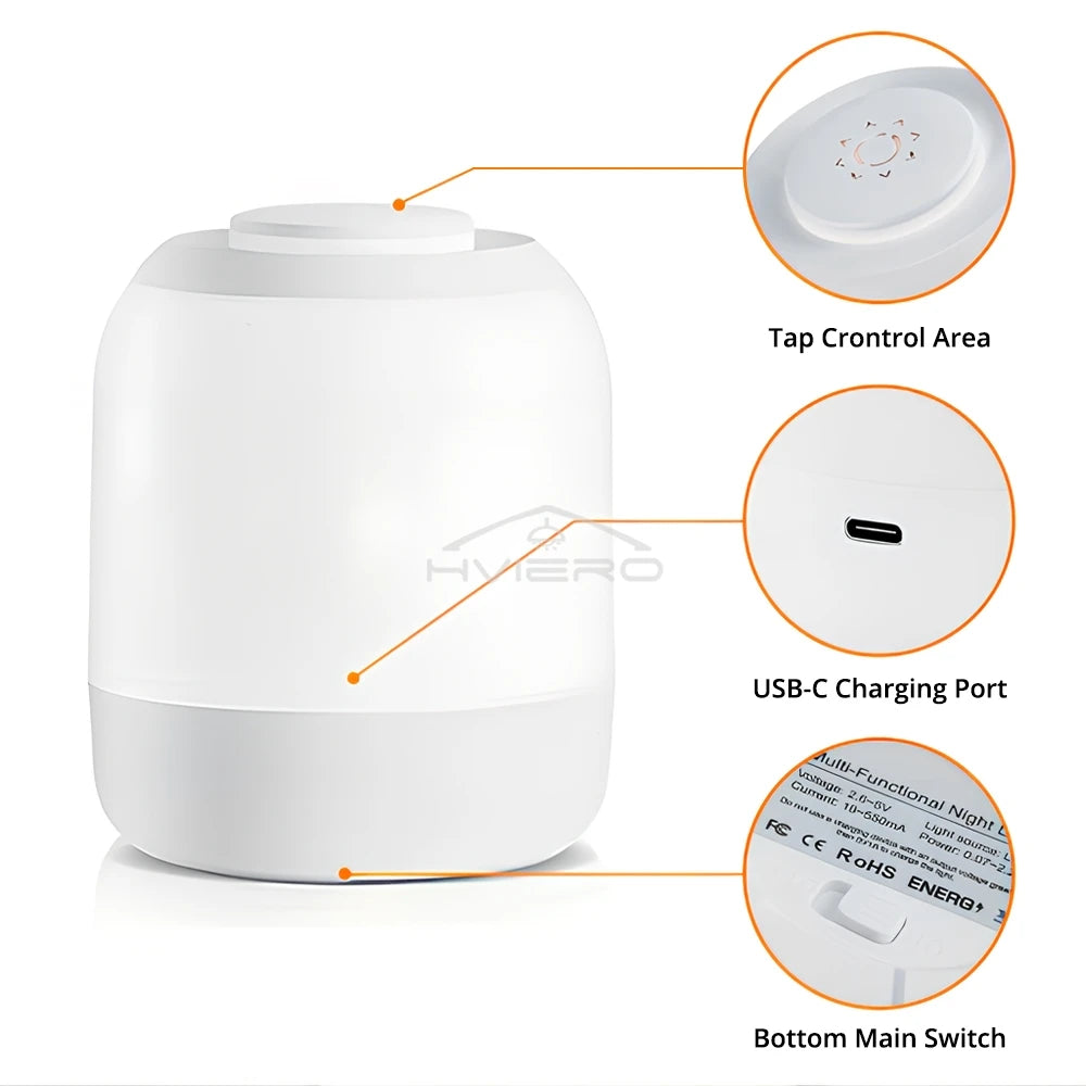 HVIERO Dimmable Touch LED Bedside Lamp | USB-C Rechargeable Night Light