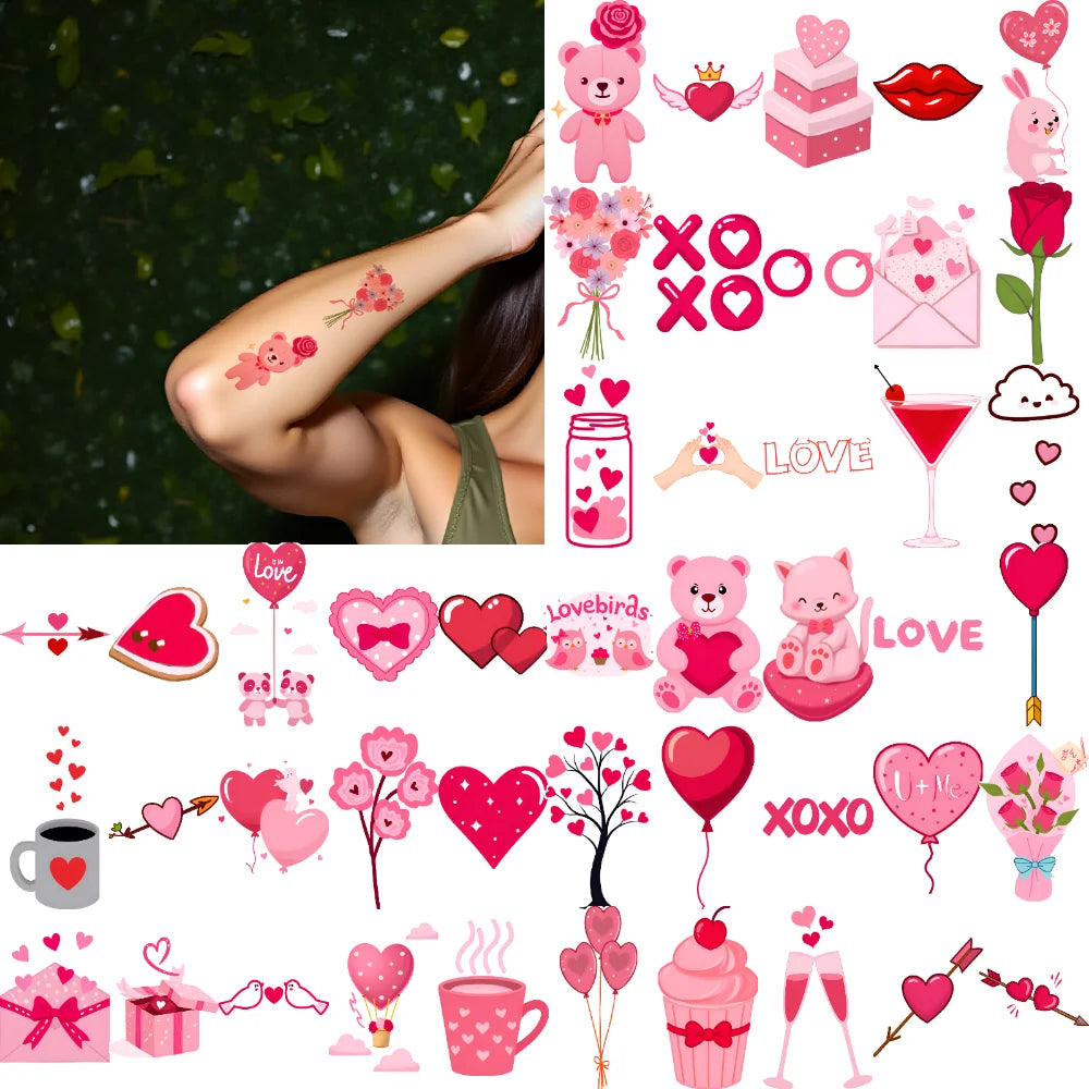 63-Piece Waterproof Temporary Tattoo Stickers – Bears & Cartoons