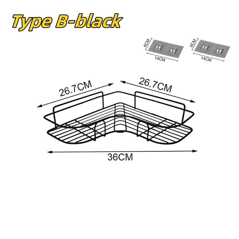 1/2PCS Bathroom Metal Shelf No-Drill Metal Corner Shelf Shower Storage Shelf Bracket Bathroom Accessory Organizer Shampoo Shelf Oasis Select Type B-black