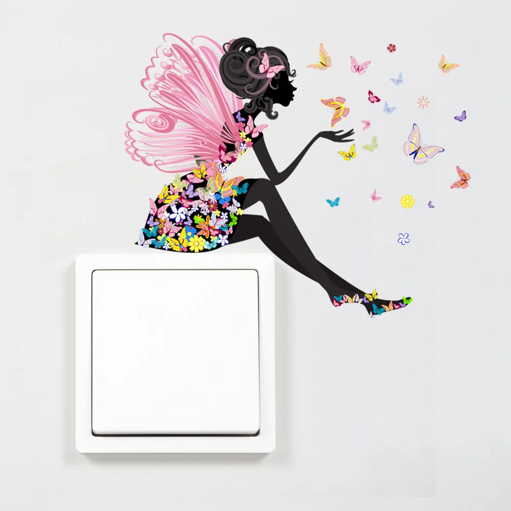 Butterfly Fairy Switch Stickers Cute Fairy Girl Wall Stickers Living Room Decorative Stickers Children's Room Decoration Oasis Select