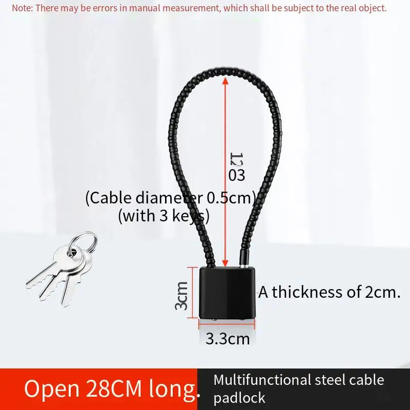 Extension Wire Rope Cable Padlock Cabinet File Cabinet Expansion Padlock Wire Lock Anti-theft Padlock Oasis Select D-Black-Universal