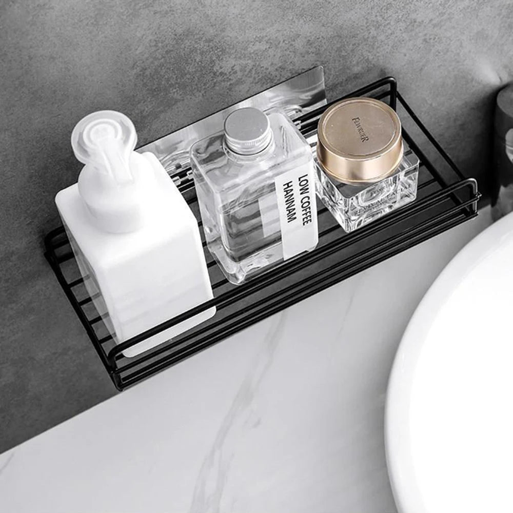 Black Iron Corner Shower Caddy Rack – Punch-Free Wall Mount