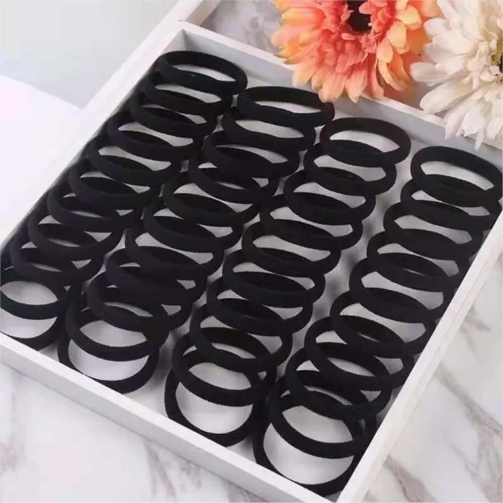 10/100pcs Black Hair Ties, No Damage Seamless Hair Ties Ponytail Holders Elastics Hair Accessories for Women Girls Oasis Select