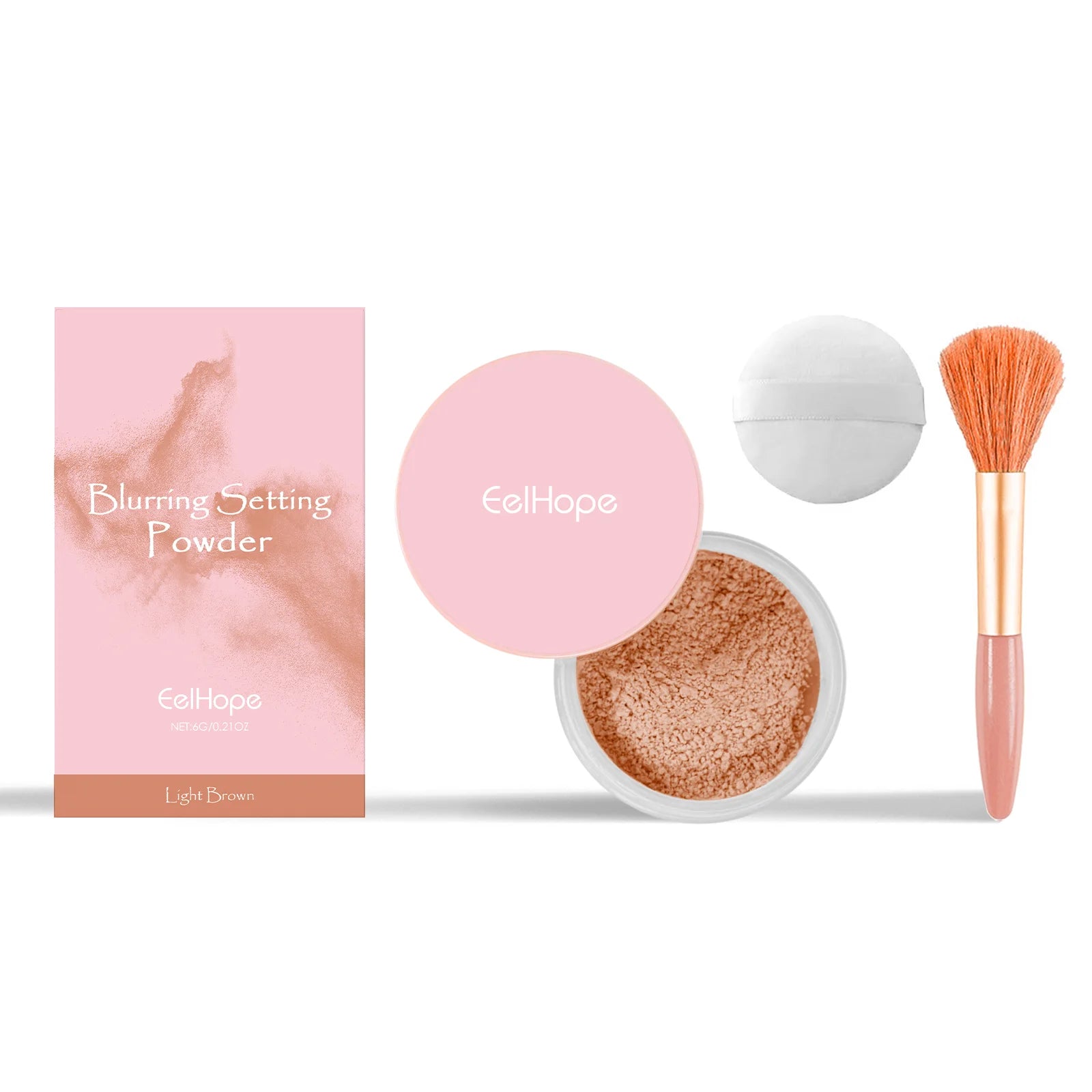 Eelhope Blurring Setting Powder – Matte Oil Control 6g Loose Setting Powder Oasis Select Brown with Brush