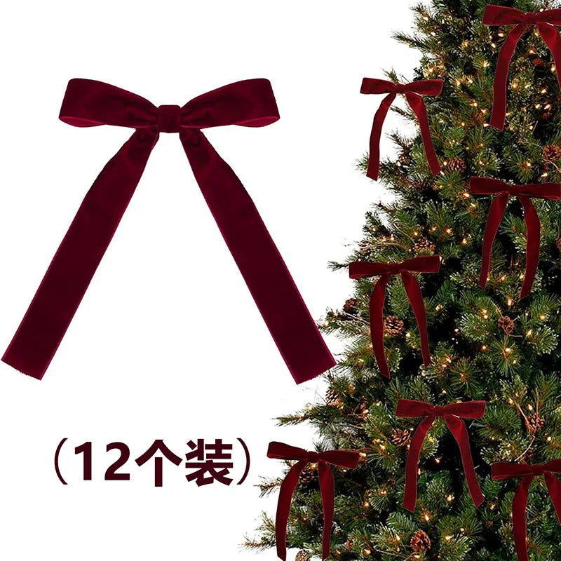Velvet Ribbon Christmas Tree Dress Bows Decorate Holiday Accessories Scene Display Hanging Ornaments Oasis Select