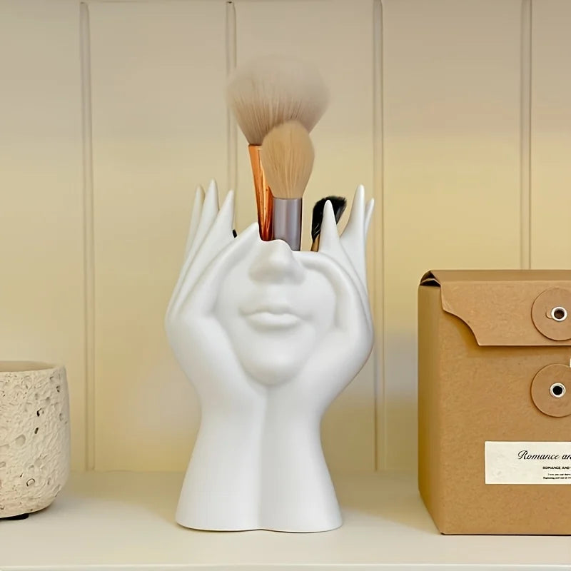 Makeup Brush Holder Pencil Holder - Unique Creative Human Art, Desktop Mounted Makeup Brush Storage Box, Decorative Resin Oasis Select