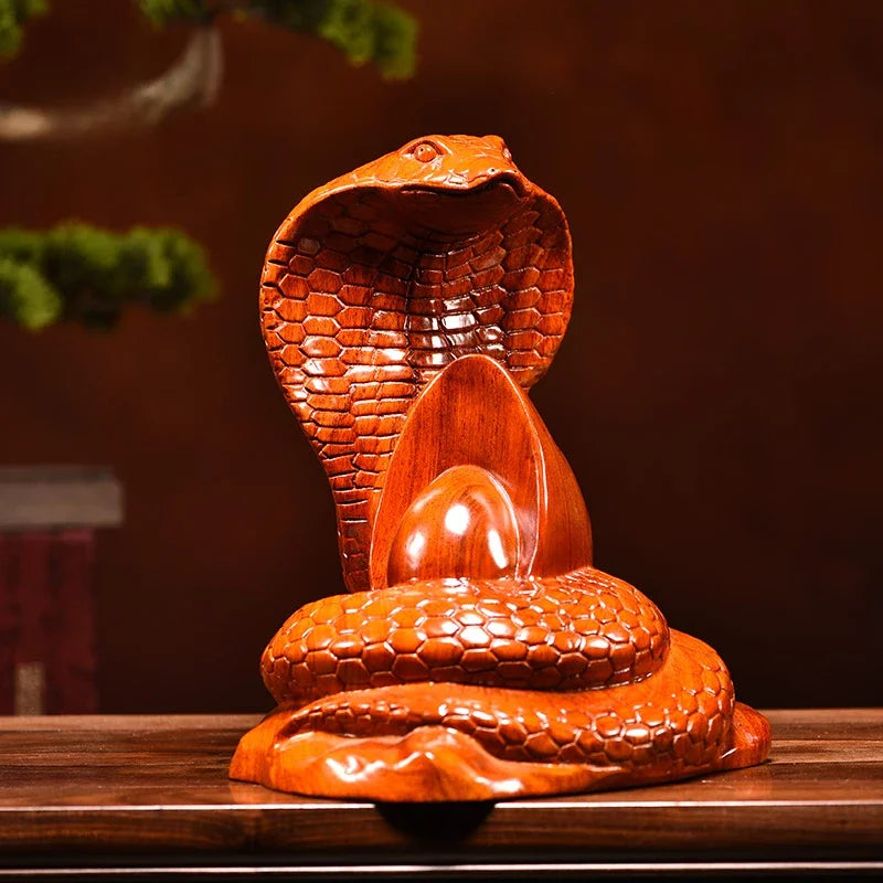 Rosewood Snake Ornament 12 Zodiac Solid Wood Cobra Mascot Ornament Home Fortune Decorative Arts and Crafts Oasis Select
