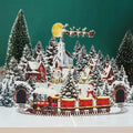 3D Christmas Card Night Before Christmas Scene With Santa, Reindeer, Snowy Village & Moonlit Sky Festive Holiday Greeting Card F Oasis Select Default Title