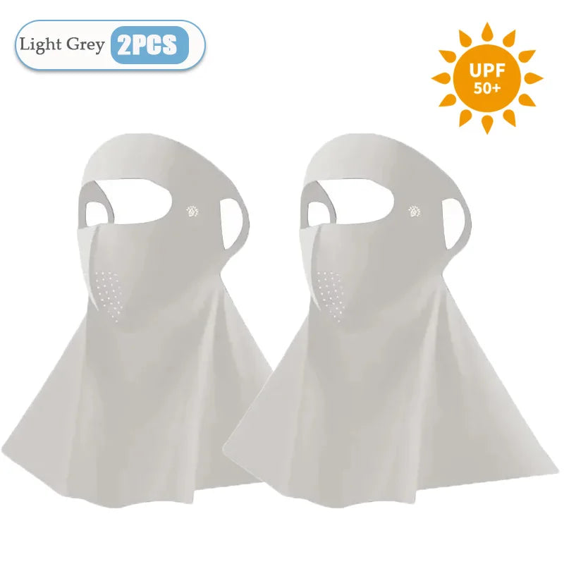 1-10PCS 3D Ice Silk Sun Face Mask Women UV Protection Cooling Breathable Dustproof Balaclava for Outdoor Sports Cycling Oasis Select Light Grey-2PCS