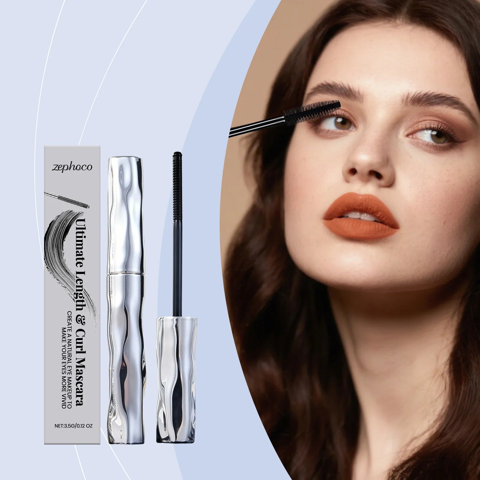 zephoco Waterproof Long-Lasting Mascara, Naturally Curled and Shaped, Sweat-Resistant, Lengthening, and Smudge-Proof Oasis Select