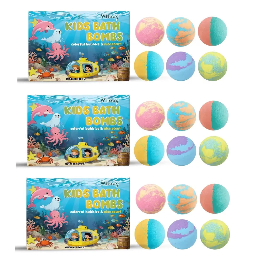 Kids Colorful Bubble Bath Balls Set 6Pcs Boxed Moisturizing Skin Care Relaxing Shower Time For Kid Natural Fizzy Spa Bath Balls Oasis Select 6pcs x3 boxed