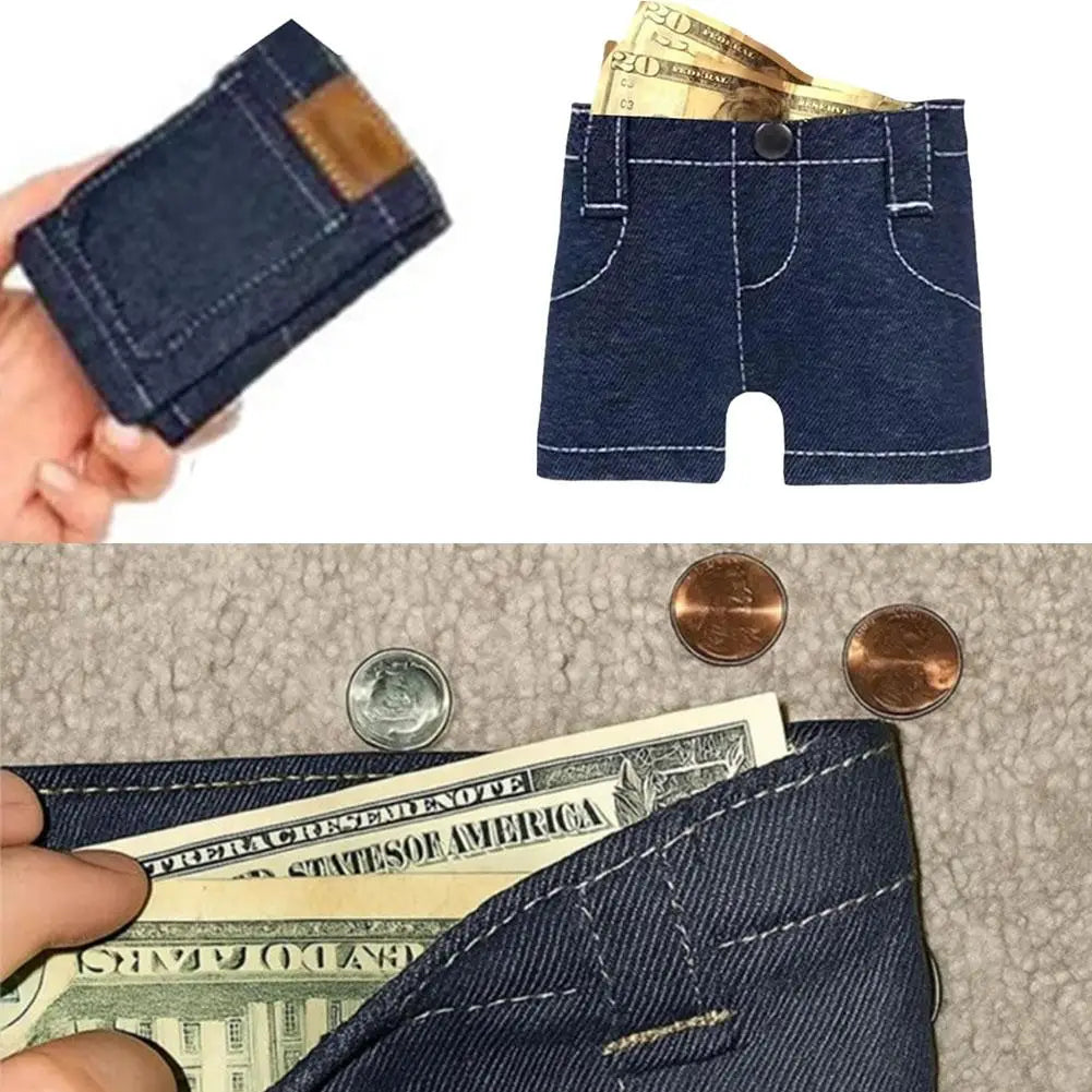 Mini Jeans Shaped Wallet Retro Denim Pants Style Foldable Coin Purse Card Holder Portable Small Cool Multi-functional Purse Oasis Select
