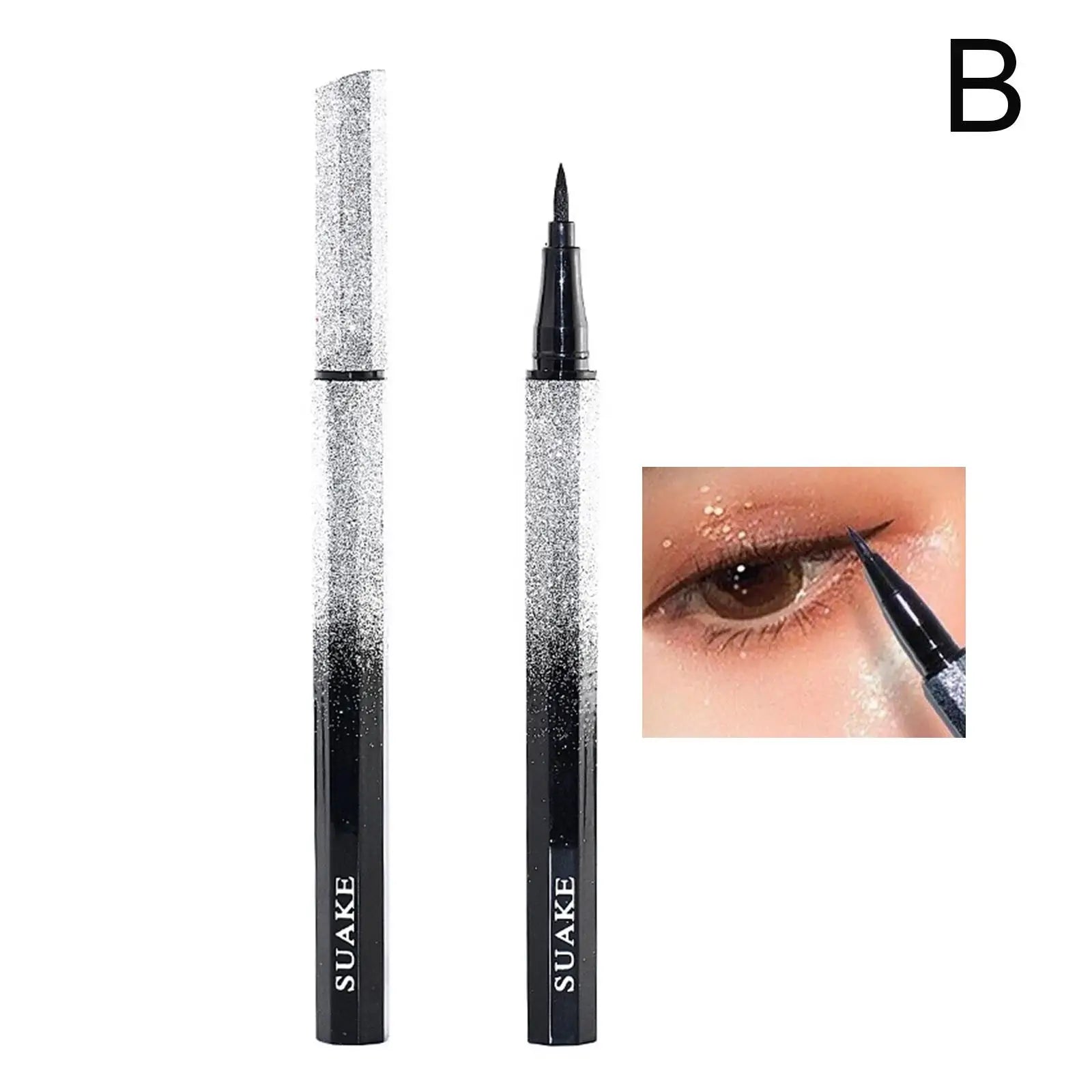 DIY Rotate Eyeliner Stamp Integrated Black Brown Dual-Tip Eyeliner Wing Stencil Waterproof Smudge-Proof Long Lasting Liquid Pen Oasis Select B