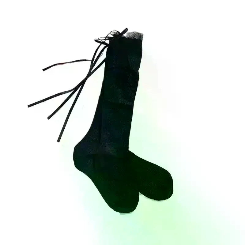 Summer Calf Length Ballet Socks For Women Lightweight Mesh With Bow Lace Cool Slouch Socks For Outdoor Or Indoor Oasis Select