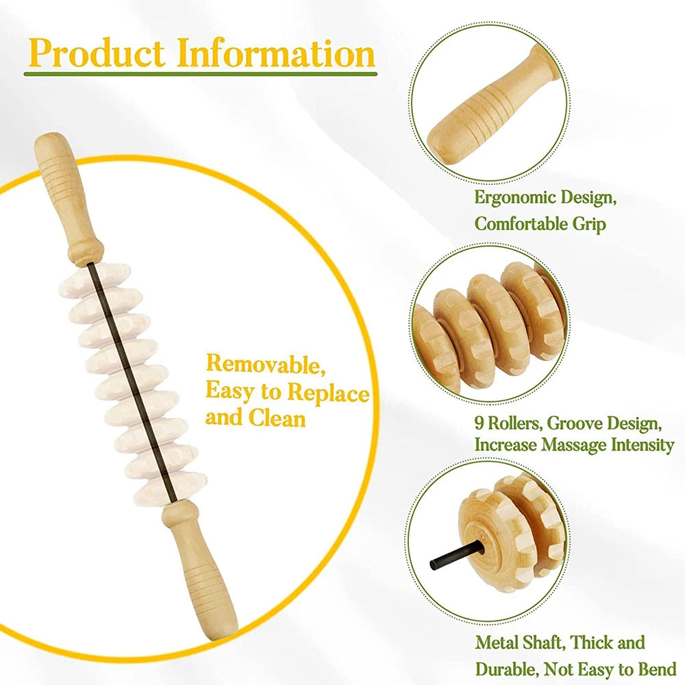 1 PCS Wood Massage Roller Trigger Points Home Gym Manual Wooden Fascia Massage Roller for Release Cellulite Sore Muscle Blasting Oasis Select
