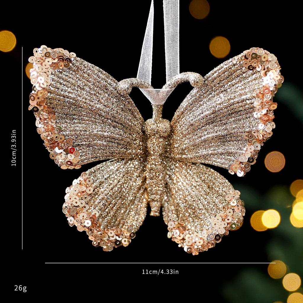 Christmas Sequins Ornament Elegant Snowflake Hanging Decor Dragonflies Tree Decoration Lightweight Champagne Gold Ornament Oasis Select Style 7