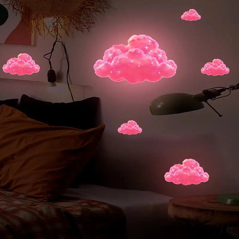 Glow-in-the-Dark Pink Clouds Toilet Sticker Self-Adhesive Removable Wall Decals Luminous Whimsical Home Decor Car Sticker Oasis Select