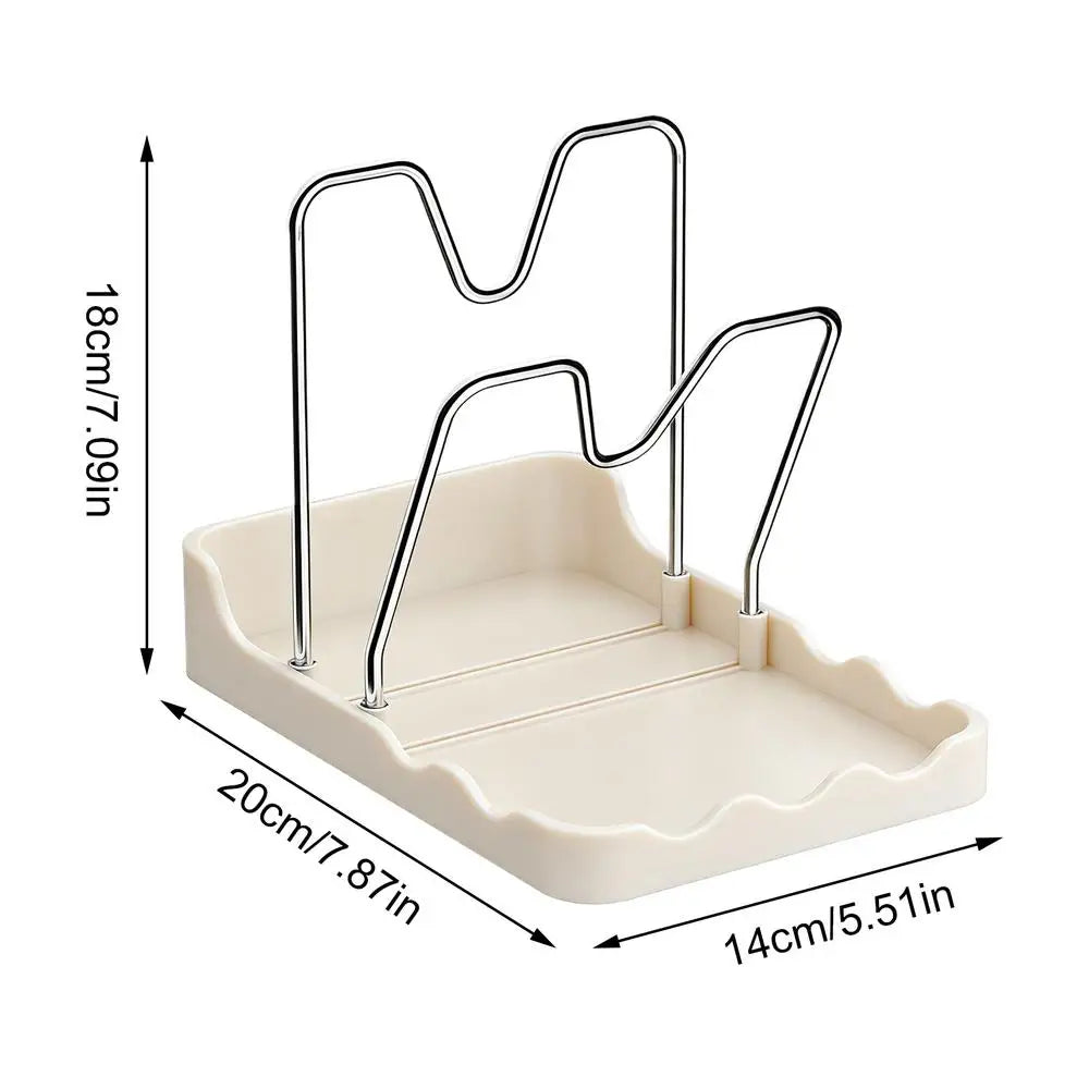 Pan Lid Organizer Double Layer Pot Lid Rack Non-slip Draining Pot Lid Organizer Large Capacity Kitchen Storage Rack with Tray Oasis Select White