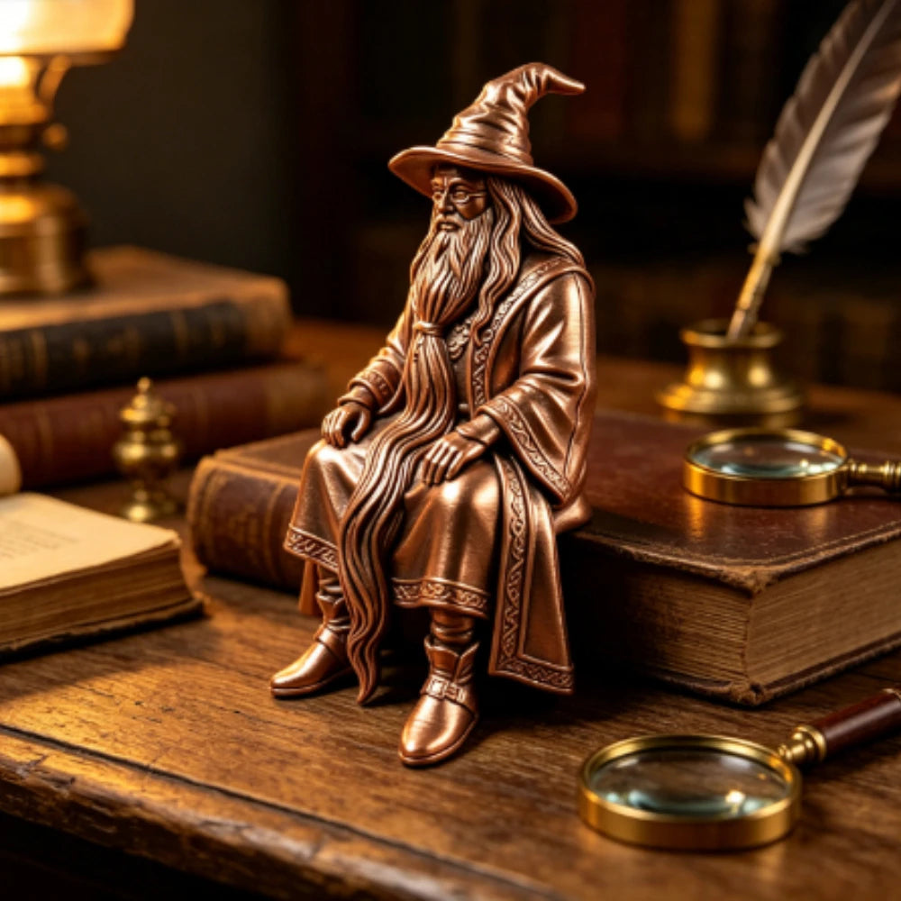 Mystery Wizard Shelf Sitter Figurine 3D Printed Sitting Posture Old Mage Statue Fantasy Desktop Decor for Bookshelf & Game Table Oasis Select