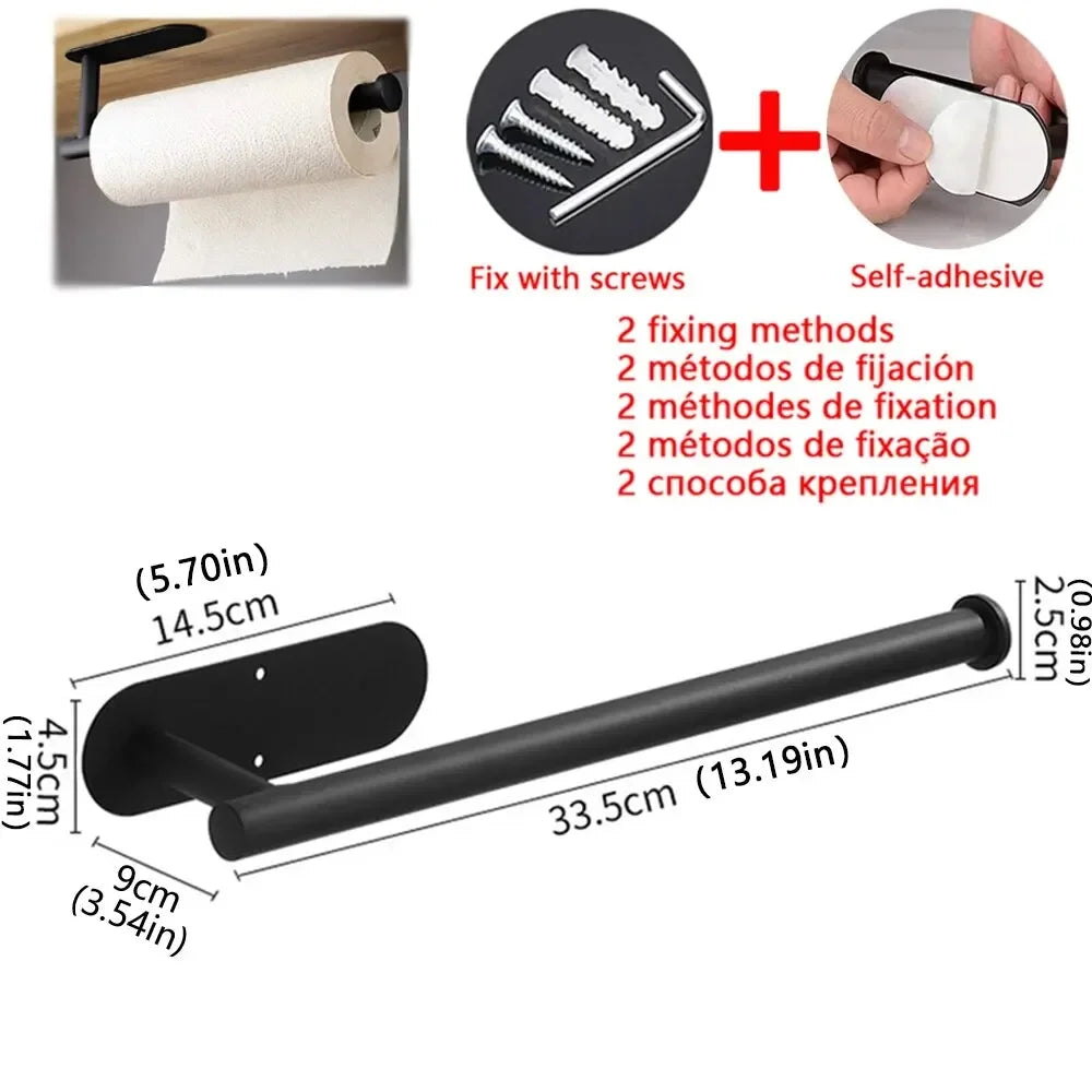 Kitchen Paper Towel Holder Adhesive Tissue Hanger Toilet Roll Paper Dispenser Cabinet Storage Napkin Rack Bathroom Accessories Oasis Select Black Paper Holder