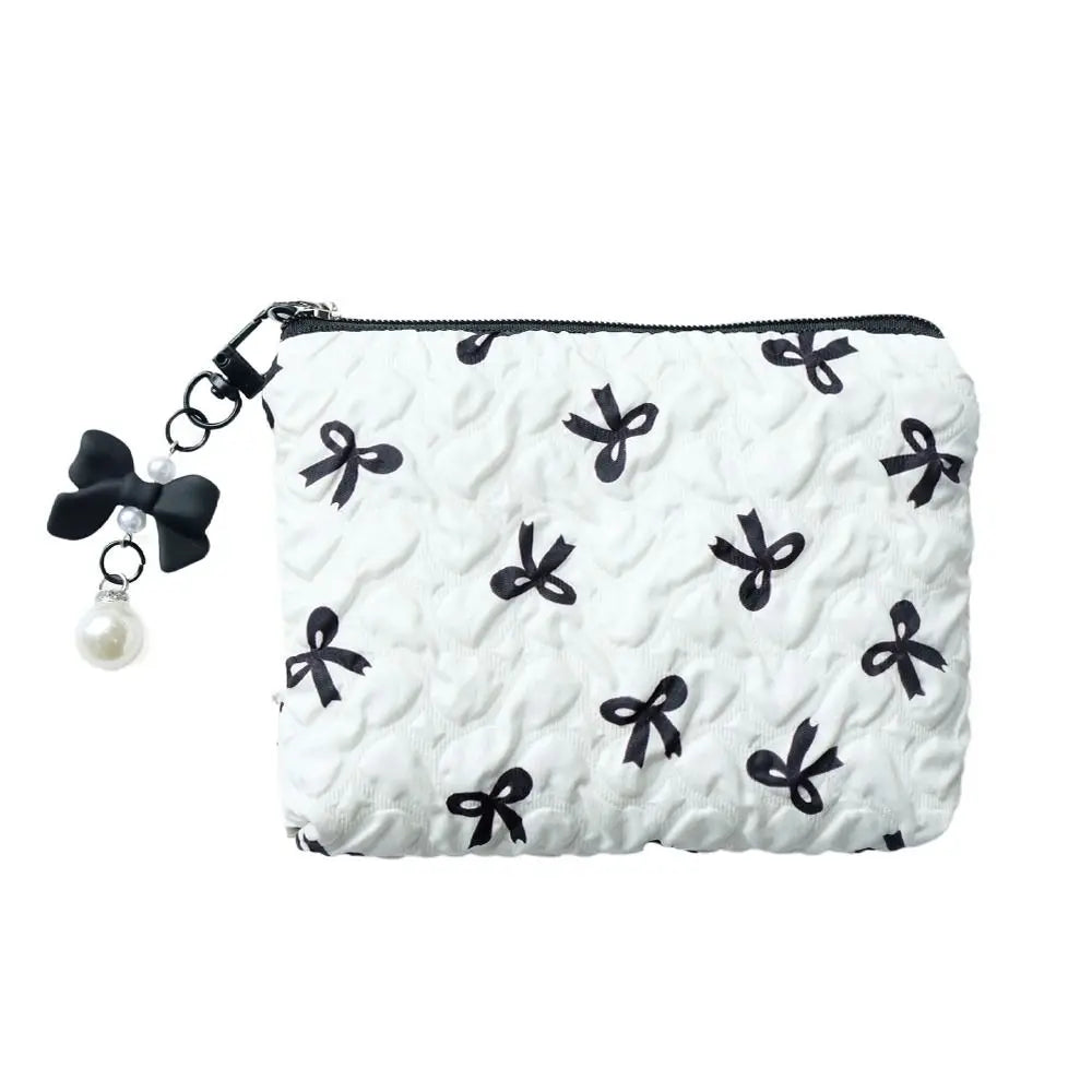 Fresh Small Floral Quilted Cotton Makeup Bag Little Bow Large-Capacity Girls' Make Up Organizer Travel Cosmetic Bag for Women Oasis Select White