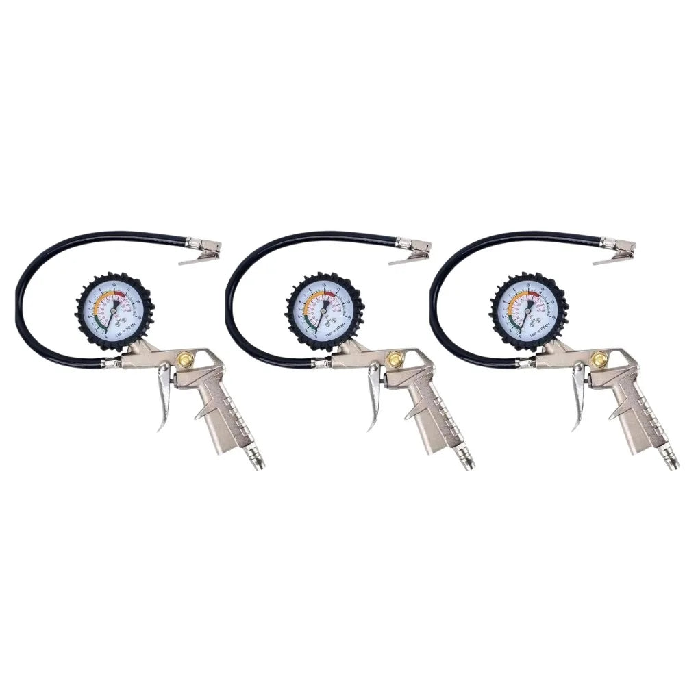 220Psi Auto Tire Pressure Gauge Pressure Gun Type For Air Compressor Car SUV Motorcycle Inflator Pump Tire Repair Tool Oasis Select Silvery-3pcs