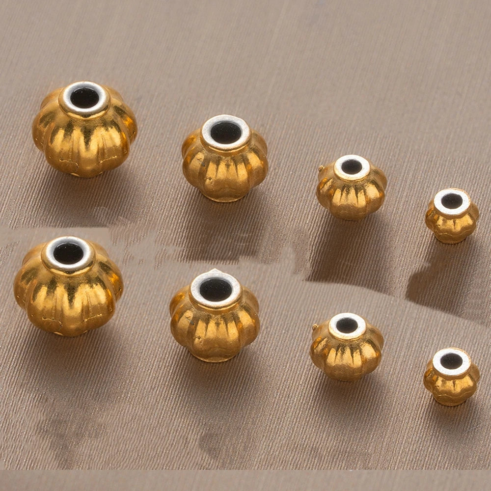 20pcs 3/4/5/6mm Stainless Steel Corrugated Pumpkin Round Beads Metal Spacer for DIY Braceket Necklace Craft Jewelry Making Oasis Select