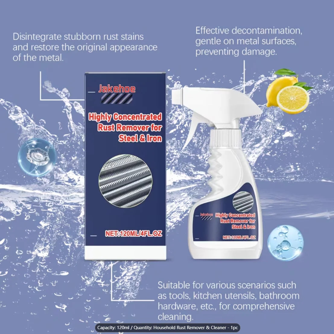 Highly Concentrated Rust Stain Remover Spray, Powerful Rust & Oxidation Cleaner for Car Brake Disc, Steel & Iron Metal Surface, Oasis Select