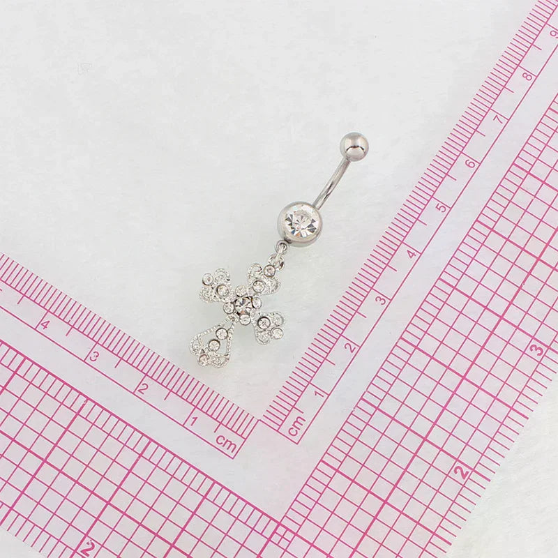 Stainless Steel Cross Pendant Navel Nail Fashion Crystal Rhinestone Belly Button Rings For Women Body Sexy Piercing Jewelry Oasis Select