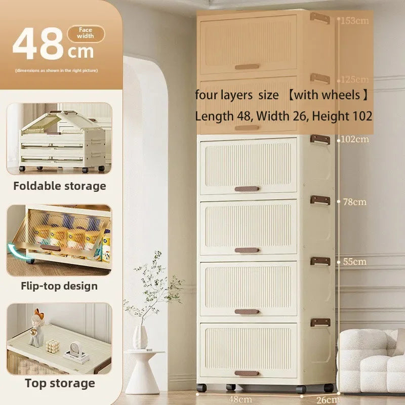 Multi-functional Simple folding storage cabinet Plastic multi-layer bag wardrobe storage box living room storage cabinet Oasis Select 48Cm4layerwhite