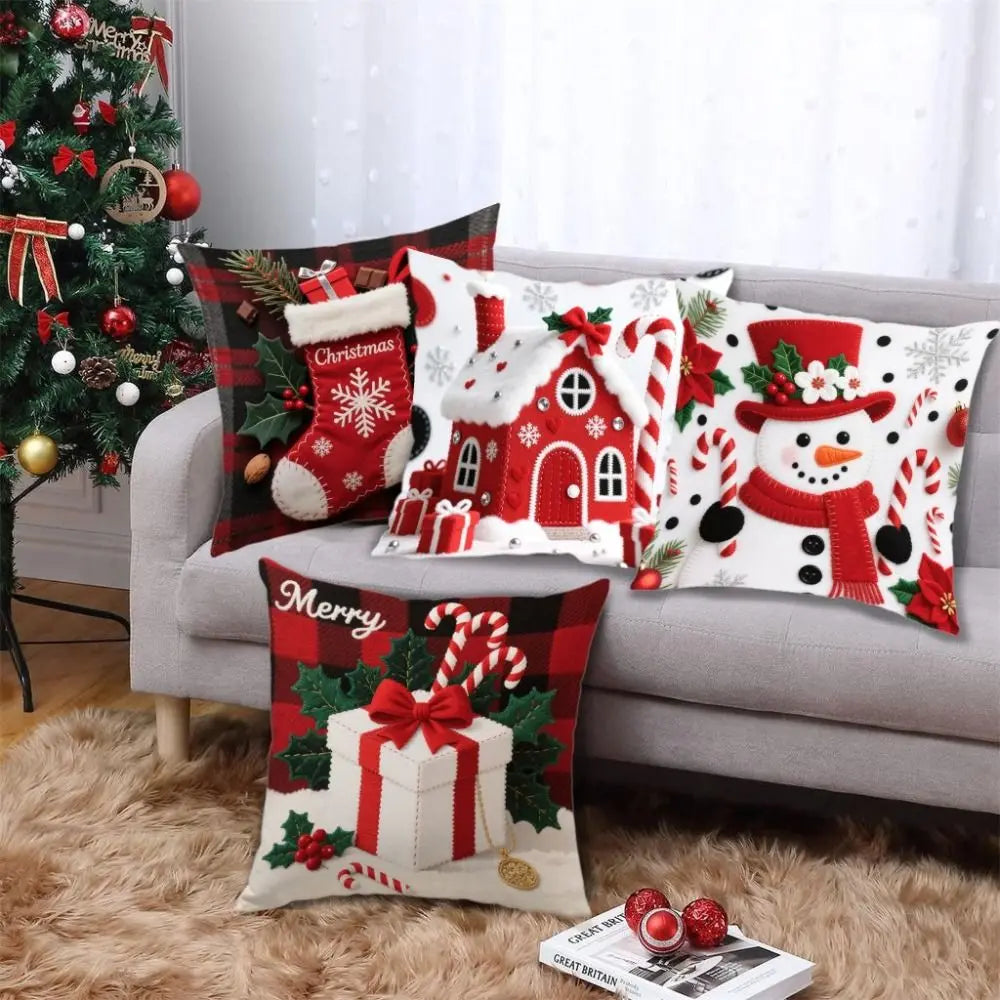 Christmas Cushion Cover | Snowflake & Santa Pillowcase 45x45cm