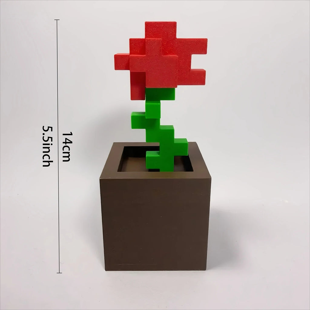 3D Printed Pixel Rose Flower Figurine Romantic Home Desktop Decor Art Ornament Valentine Christmas Birthday Party Holiday Gift Oasis Select