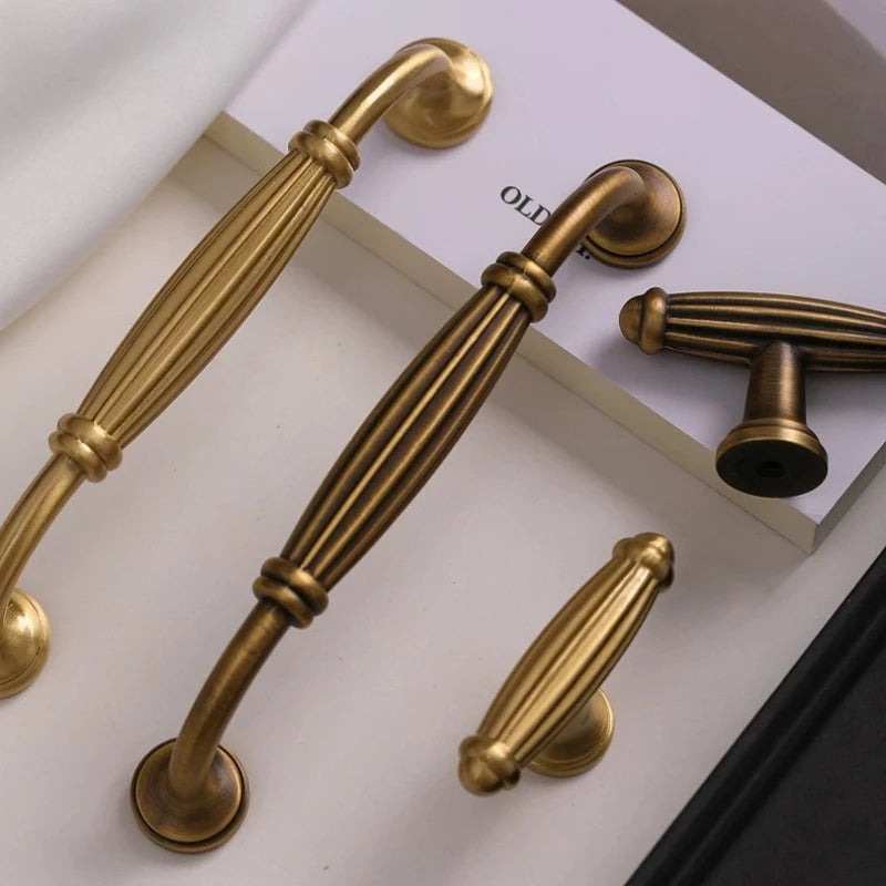 Brass French Handle Light Luxury Style Wardrobe Drawer Cabinet Gold European Cabinet High End Bronze Middle Ancient Style Handle Oasis Select