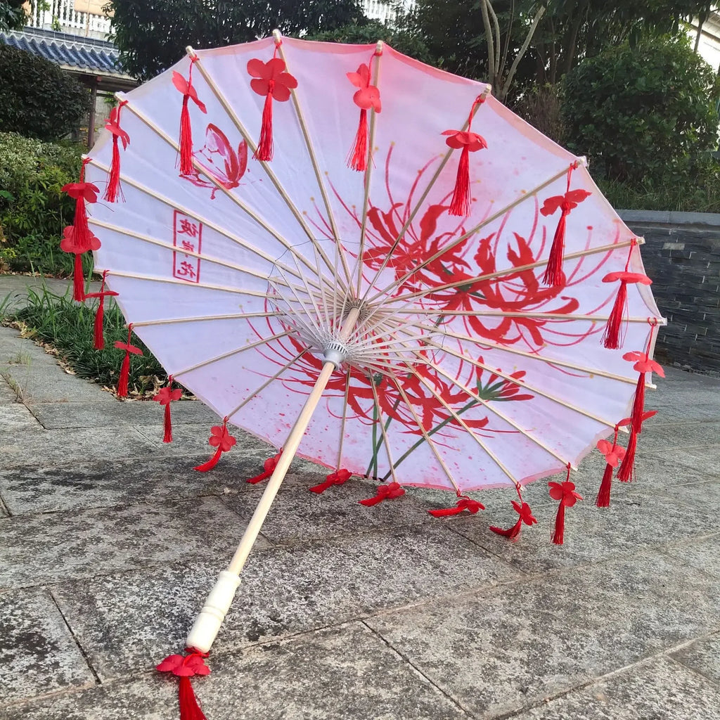 Antique Hanfu Fringe Umbrella Performance Photo Props Dance Silk Umbrella Craft Ancient Point Oiled Paper Umbrella Oasis Select Solid Wood 20 16K