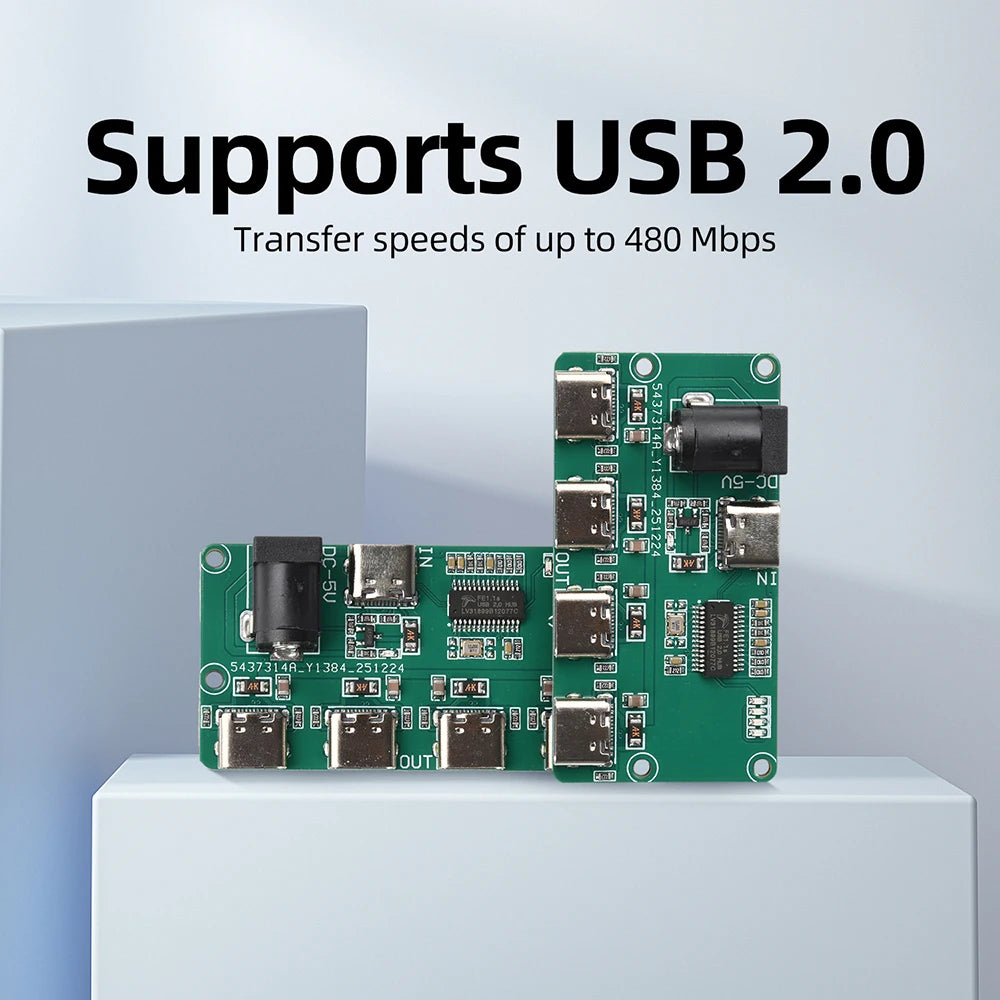 USB 2.0 Hub Module 1-to-4 Splitter with Type C Interface Four Output Channels Expansion Board for Multi Device Access Oasis Select