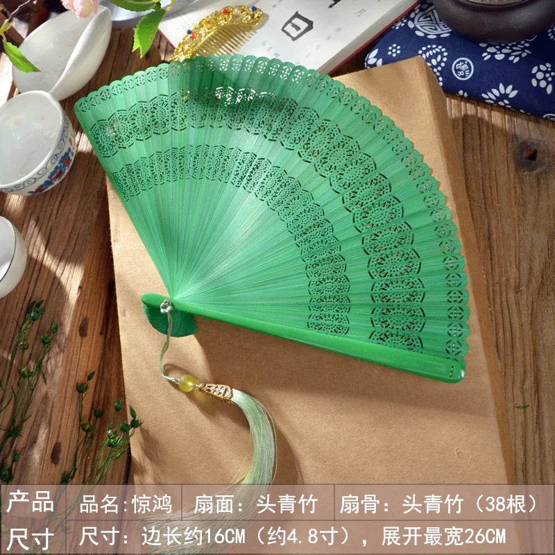 Bamboo Folding Fan Ancient Style Chinese Style Classical Dance Black Fan Summer Portable Folding Fan Oasis Select green