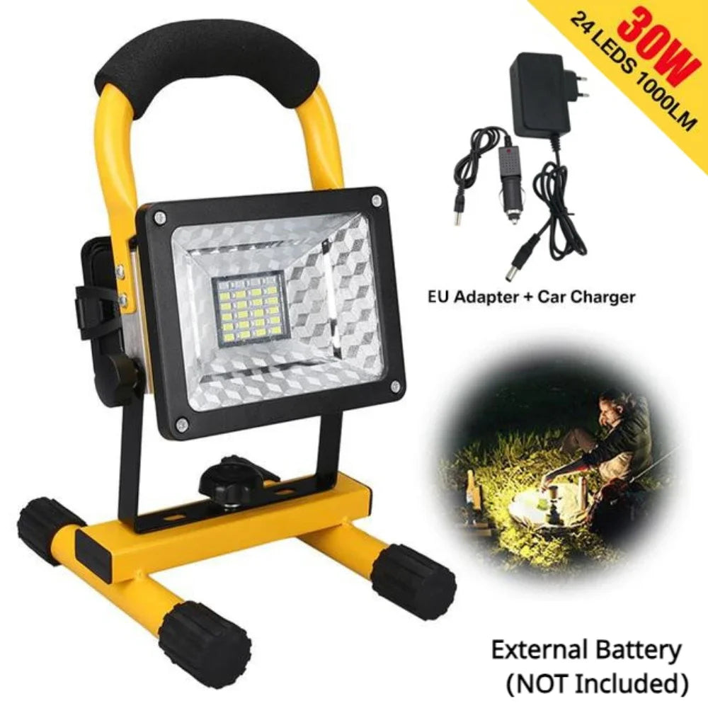 30W LED Portable Rechargeable Floodlight Waterproof Spotlight Battery Powered Searchlight Outdoor Work Lamp Camping Lantern Oasis Select W804 A EU Plug 30W