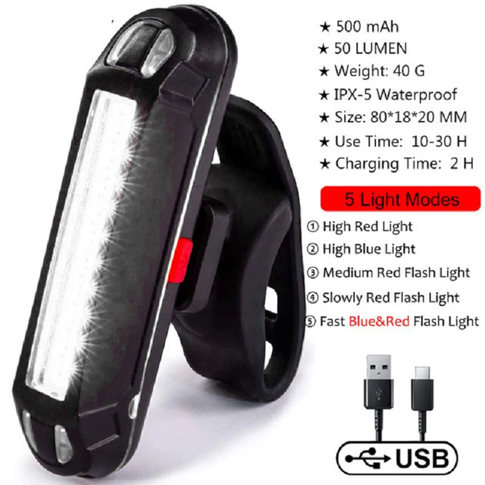 Bike Tail Light LED Front Rear Light Bicycle Waterproof Mountain Cycling Tail Lamp Protective Safty-warning Lamp Bikes Parts Oasis Select White