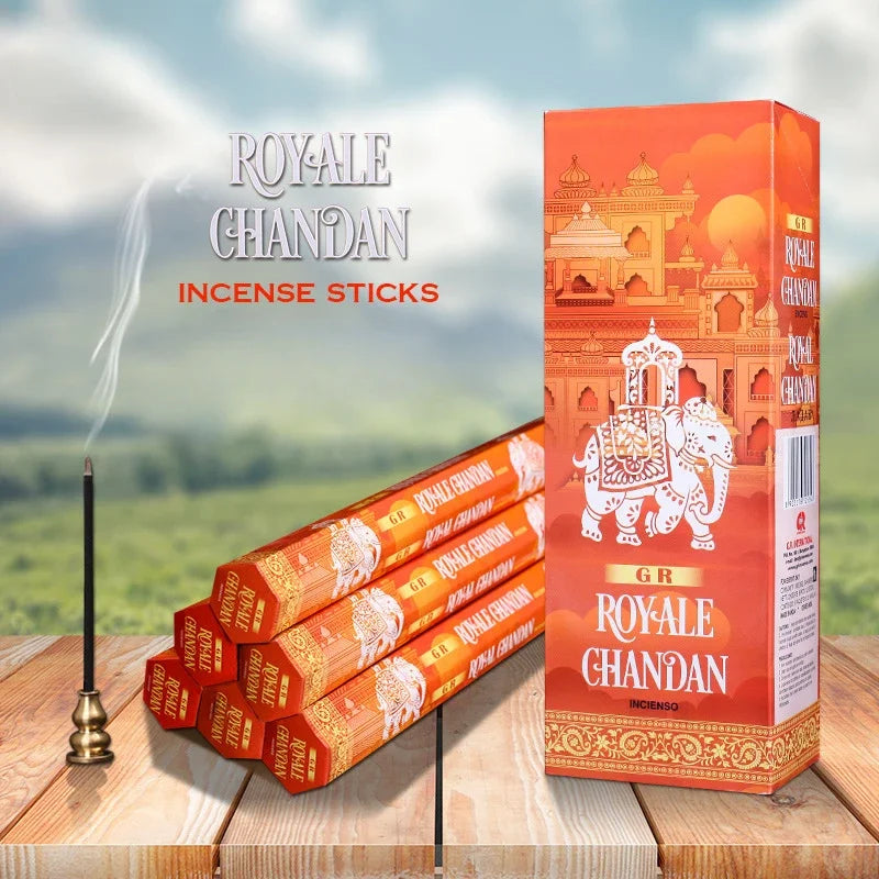India Sandalwood Incense Sticks Meditation Lavender Sage Palo Santo Rose Jazmin Line Incense Aromatherapy Lasting Fragrance Oasis Select ROYALE CHENDAN 1 small box-20sticks