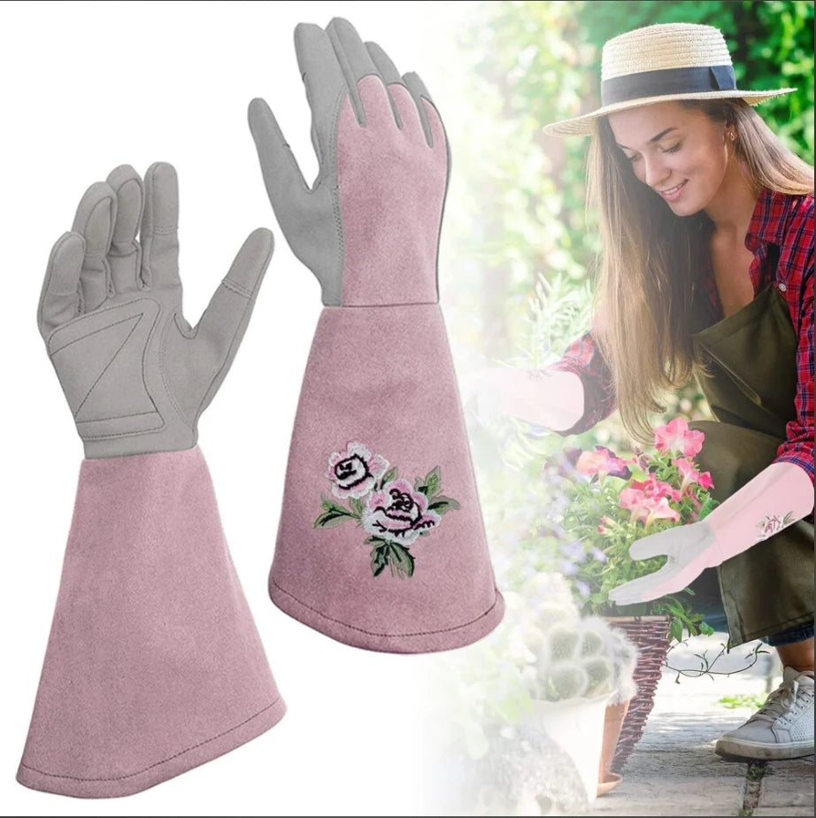Women Gardening Glove Thorn Proof, Pink Extra Long Oxford Cloth AU Pink Gloves Oasis Select