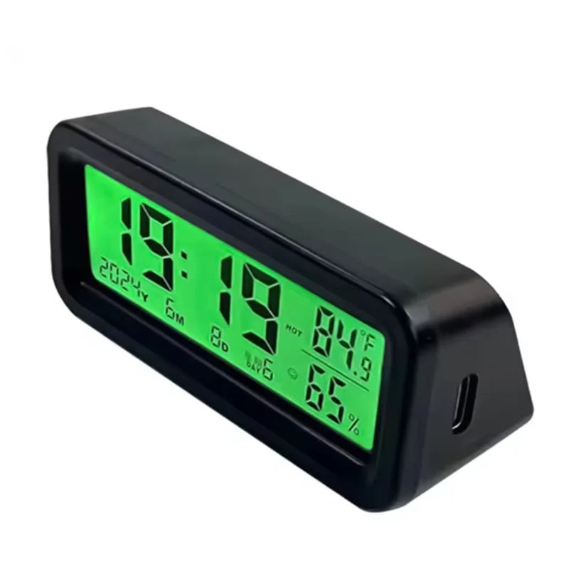 LCD Digital Solar/USB Car Clocks Power Dashboard Thermometer Automotive Electronic Temperature Humidity Gauge Automobiles Clock Oasis Select Solar Blue Green