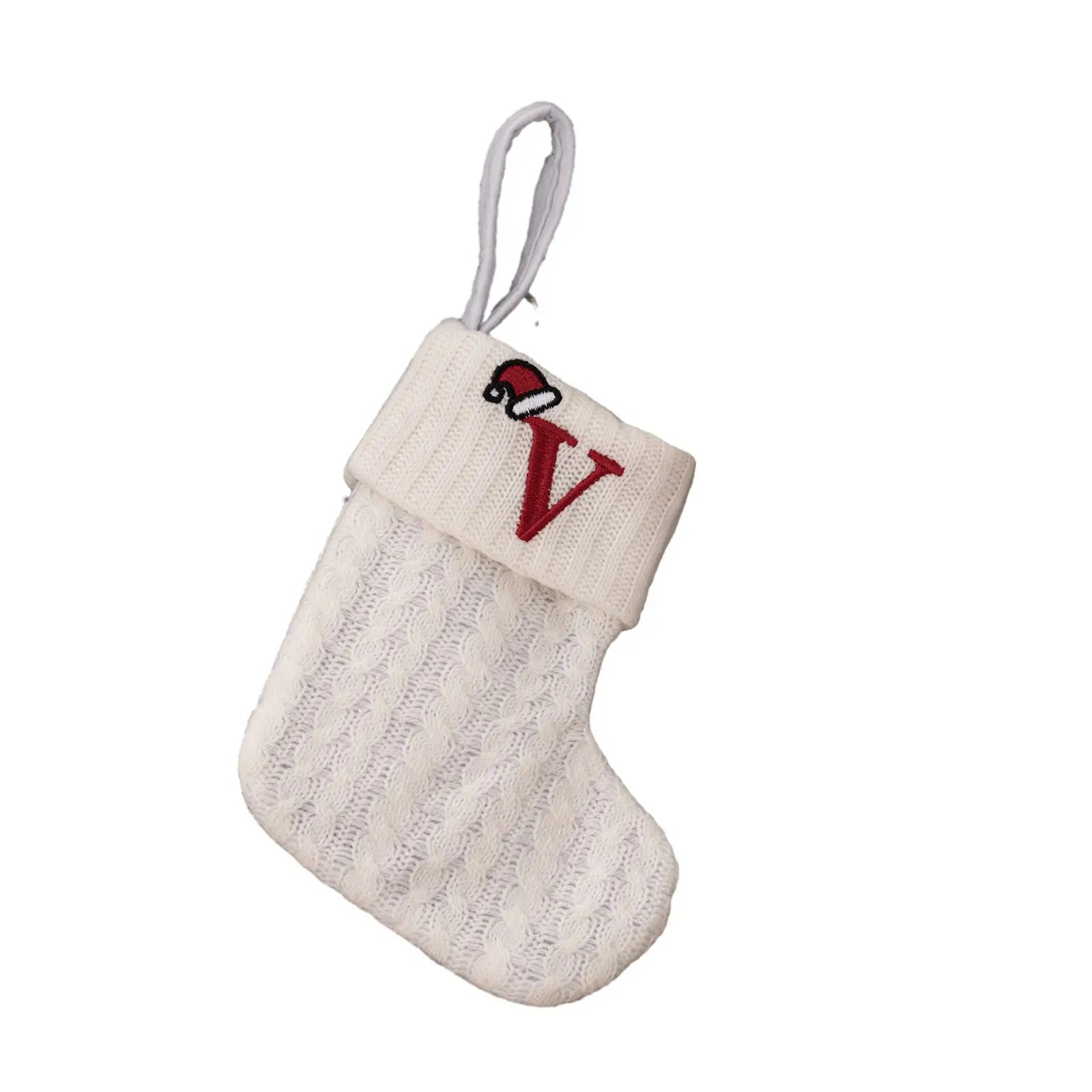 With Hanging Rope Christmas Stocking Children Candy Bag Beautiful Knitted Pendant White Snowflake Alphabet Christmas Tree Oasis Select V China Mainland